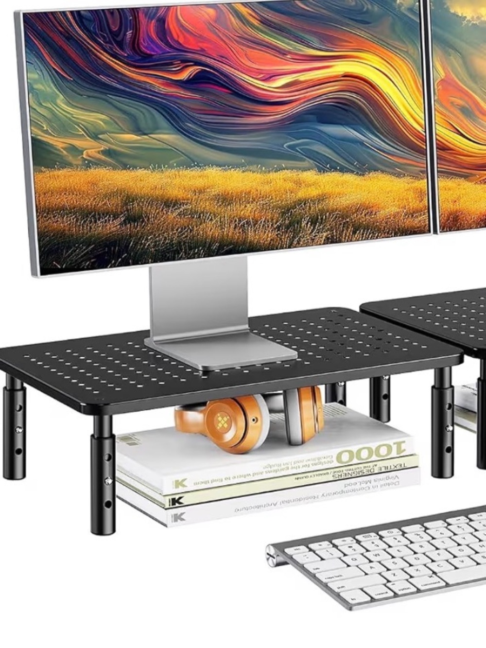 Adjustable Black Monitor Stand Riser for Home Office